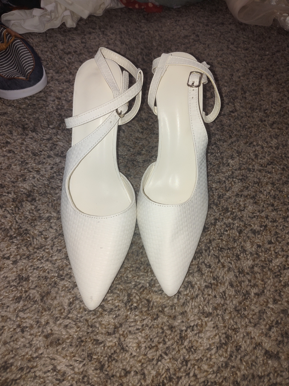 White Pointed-Toe Ankle-Strap Women's Heels